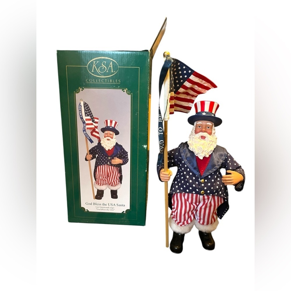 KSA KURT ADLER Christmas Patriotic Santa Fabriche Music Box God Bless The USA